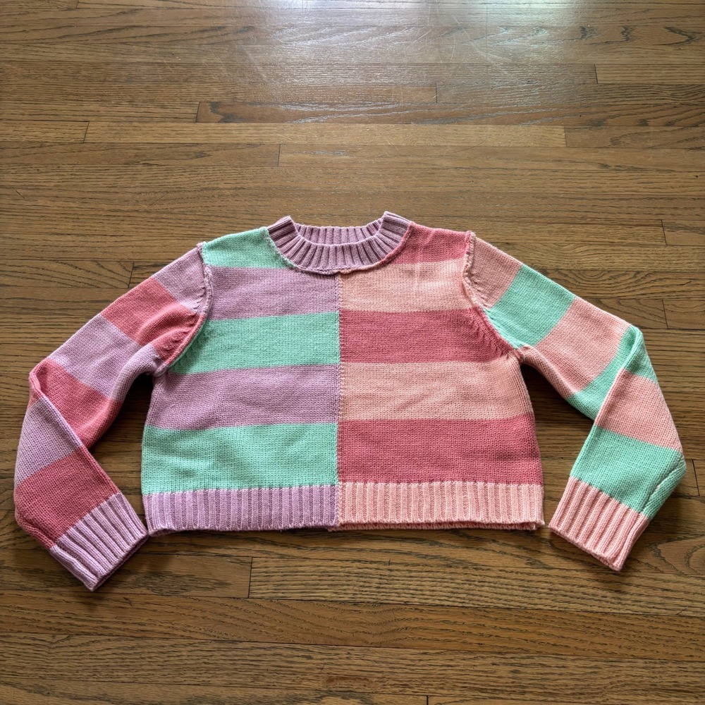 Shop The Mint Girls Pastel Colorblock Striped Knit Sweater Size 7/8 Pink